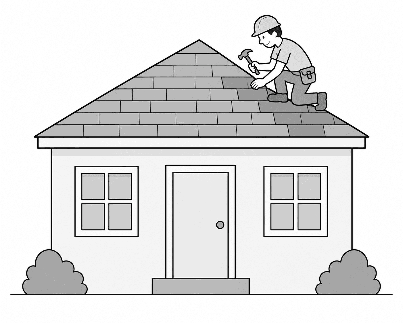 Illustration of a house with a roofer fixing the roof